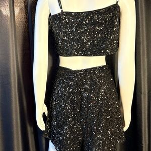 Express Black Sequin 2-Piece Set - Crop Top & High Waisted Shorts - XL